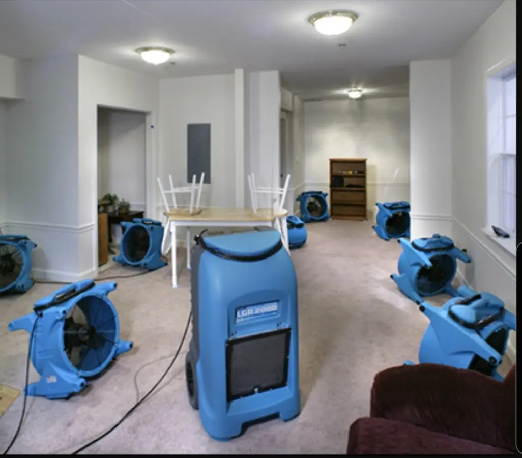 Air movers and dehumidifier setup for Water Damage Restoration in Bentonville